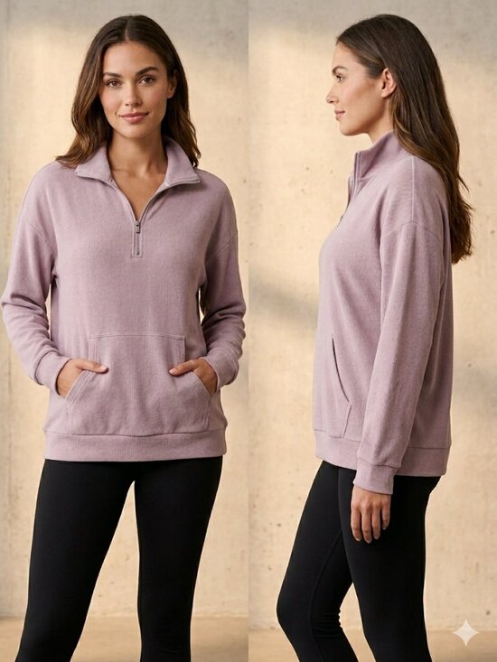 Marc New York Tops - NWT Marc New York Women’s Ribbed 1/4-Zip Pullover Sweatshirt Lavander Size L